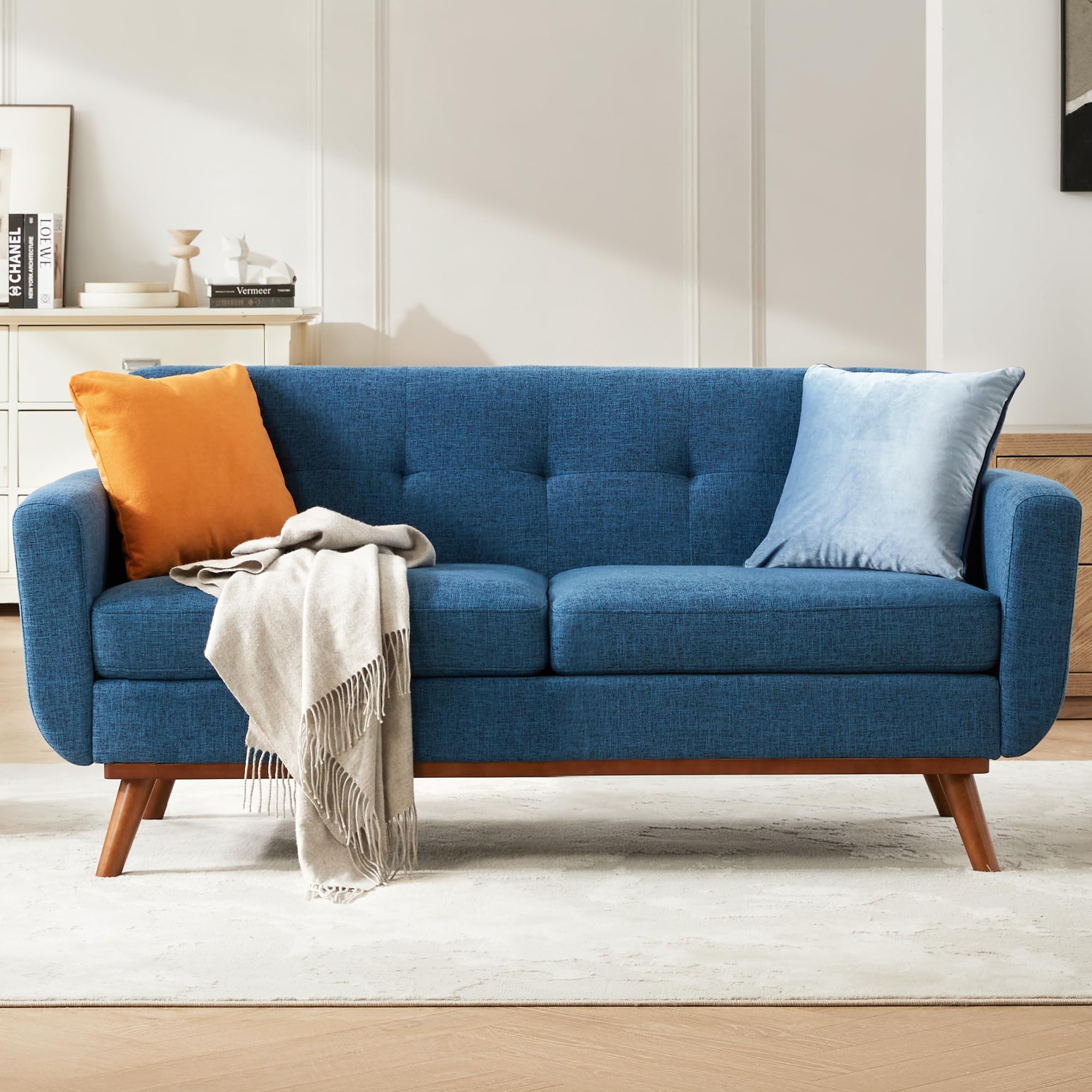Kingfun 65.3 W Loveseat Sofa, Mid Century Modern Decor Love Seat Couches for Living Room, Button Tufted Upholstered Furniture, S