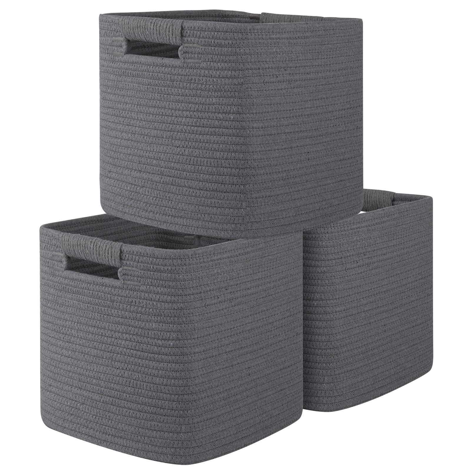 OIAHOMY Storage Cubes 11 Inch Storage Bins-3 Pack, Cotton Rope Woven Baskets for Organizing, Square Baskets for Shelves Organize