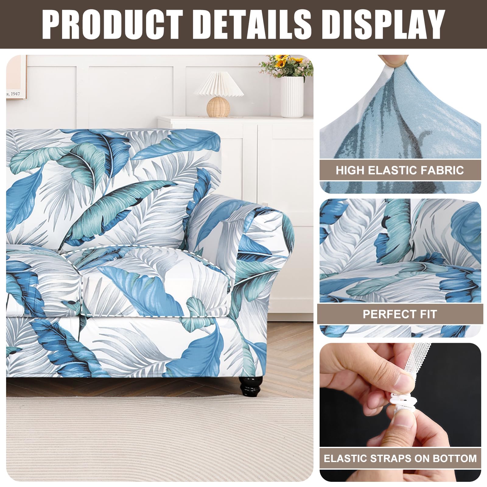 Searchi Stretch Sofa Cover Printed Couch Cover, Floral Pattern 3 Pieces Loveseat Slipcover With 2 Separate Cushion Cover, Washable Furniture Protector For Living Room(Loveseat, Summer Pattern)