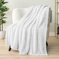 Pavilia Sherpa Throw Blanket For Couch Sofa, White Fluffy Warm Plush Blanket For Bed, Cozy Super Soft Lightweight Throw, Fuzzy D