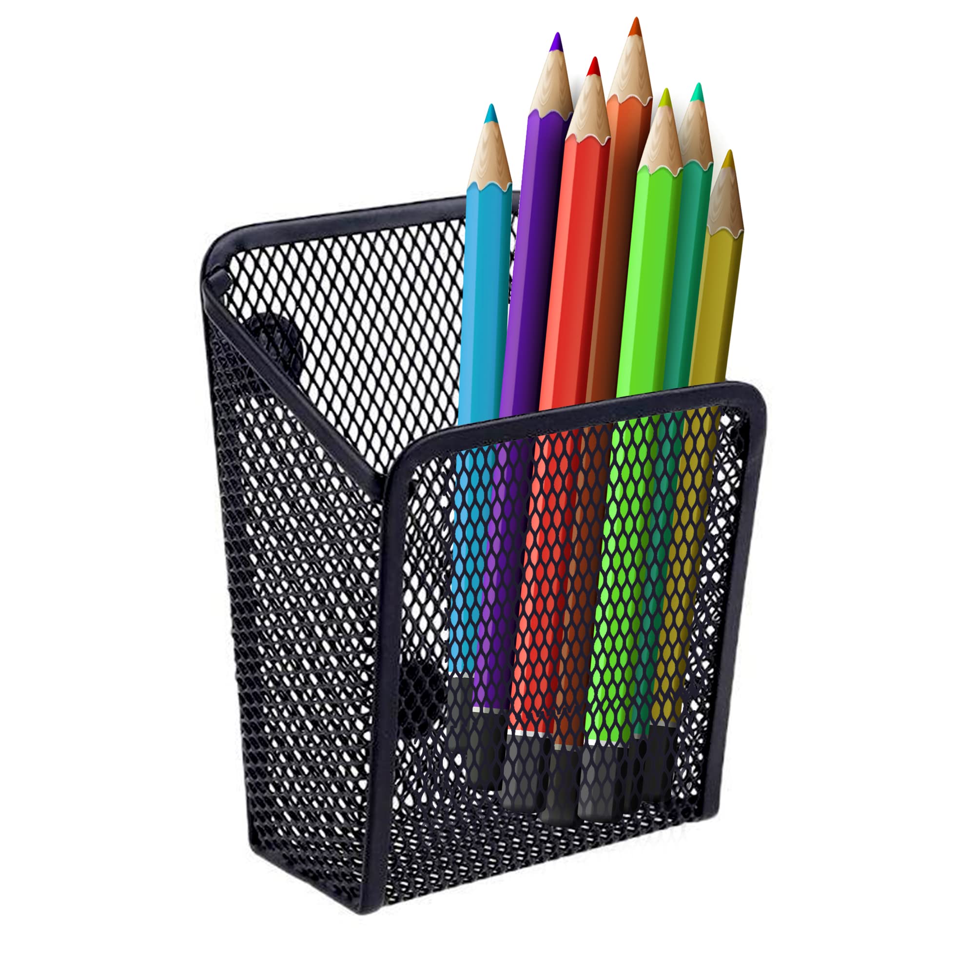 Performore Magnetic Metal Mesh Pen Holder, Black Stainless Steel Pencil Holder With Magnets, Basket Storage Organizer For Whiteb