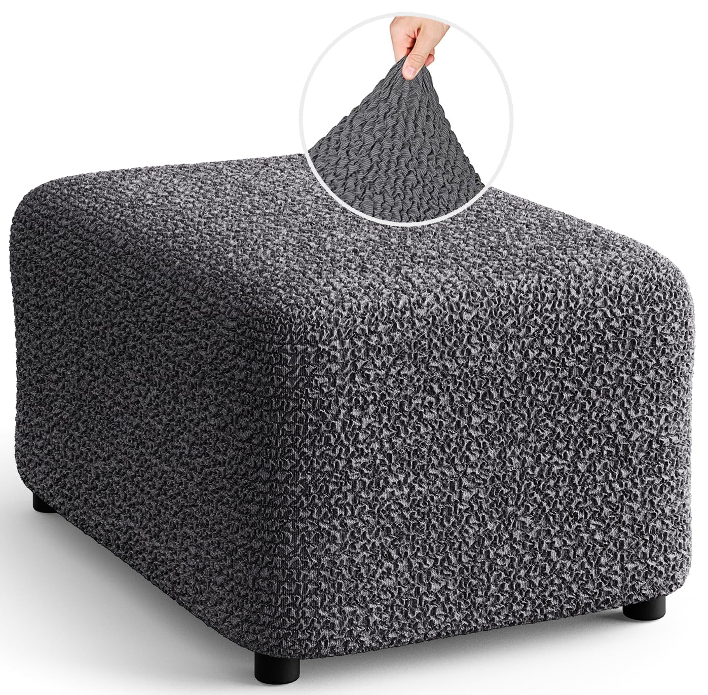 PAULATO BY GA.I.CO. Ottoman Cover - Ottoman Stool Cover - Ottoman Pouf Slipcover - Soft Fabric Slipcover - 1-Piece Form Fit Stre