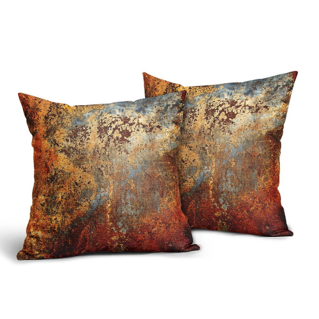Brown Rust Metal Pillow Covers 18X18 In Gold Rusty Cinnamon Copper Bronze Metallic Pillow Cases Orange Teal Rustic Throw Pillows