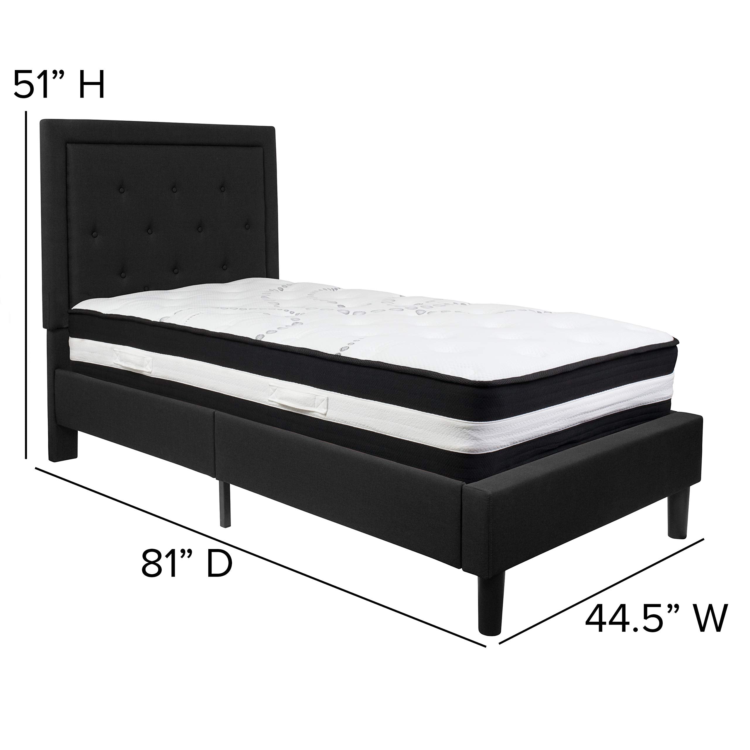 Flash Furniture Roxbury Twin Size Tufted Upholstered Platform Bed In Black Fabric With Pocket Spring Mattress
