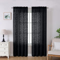 Lecloud Leia Jacquard Textured Leaf Sheer Black Curtains 84 Inches Long 2 Panels, Clip Light Filtering Voile Dining Room Bedroom