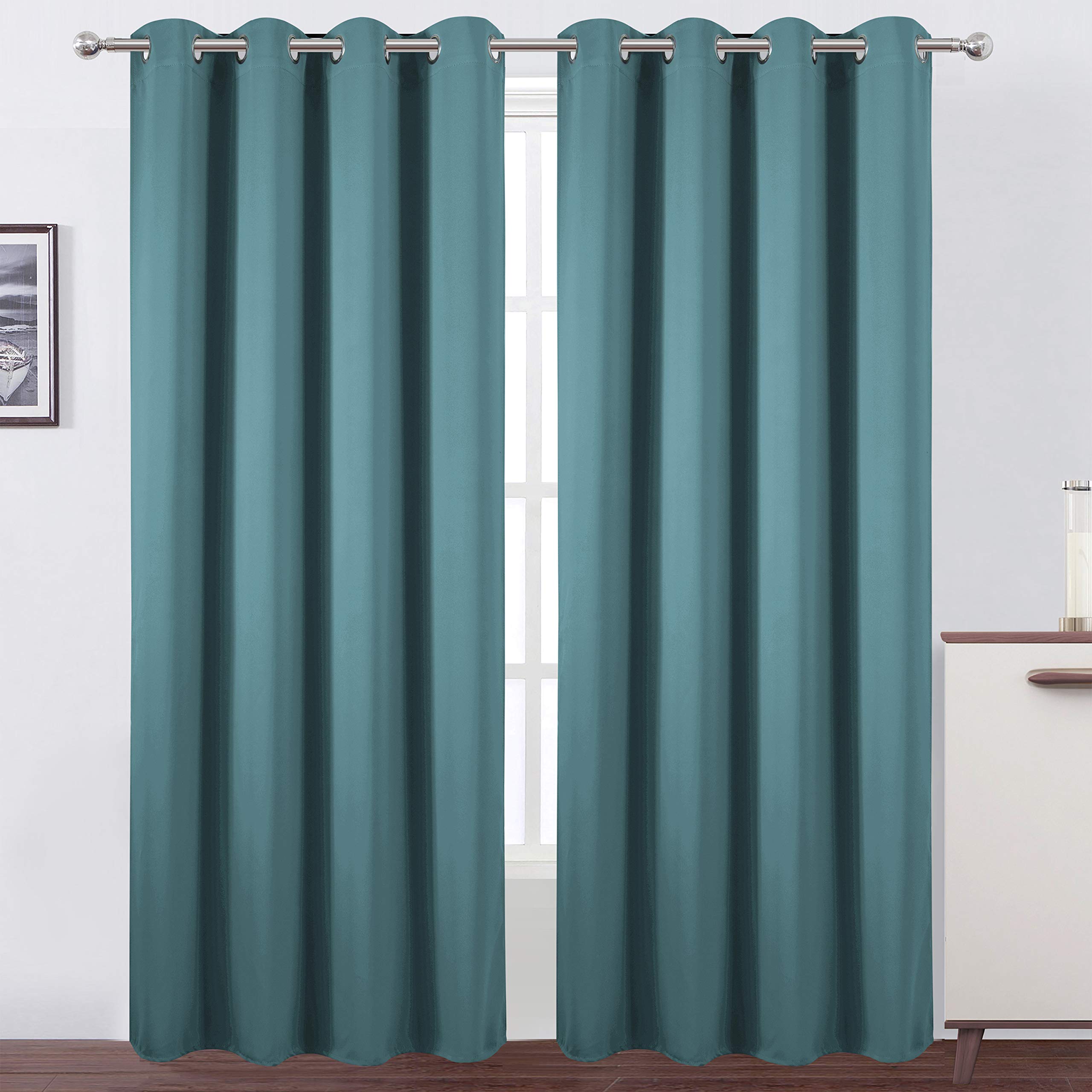 Lemomo Sea Teal Thermal Blackout Curtains/52 X 108 Inch/Set Of 2 Panels Room Darkening Curtains For Bedroom