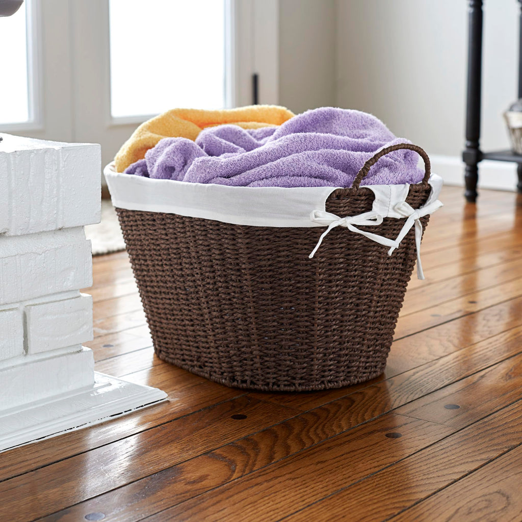 Household Essentials Brown Paper Rope Woven Oval Laundry Basket - Stylish Storage Solution for Home and Laundry Room