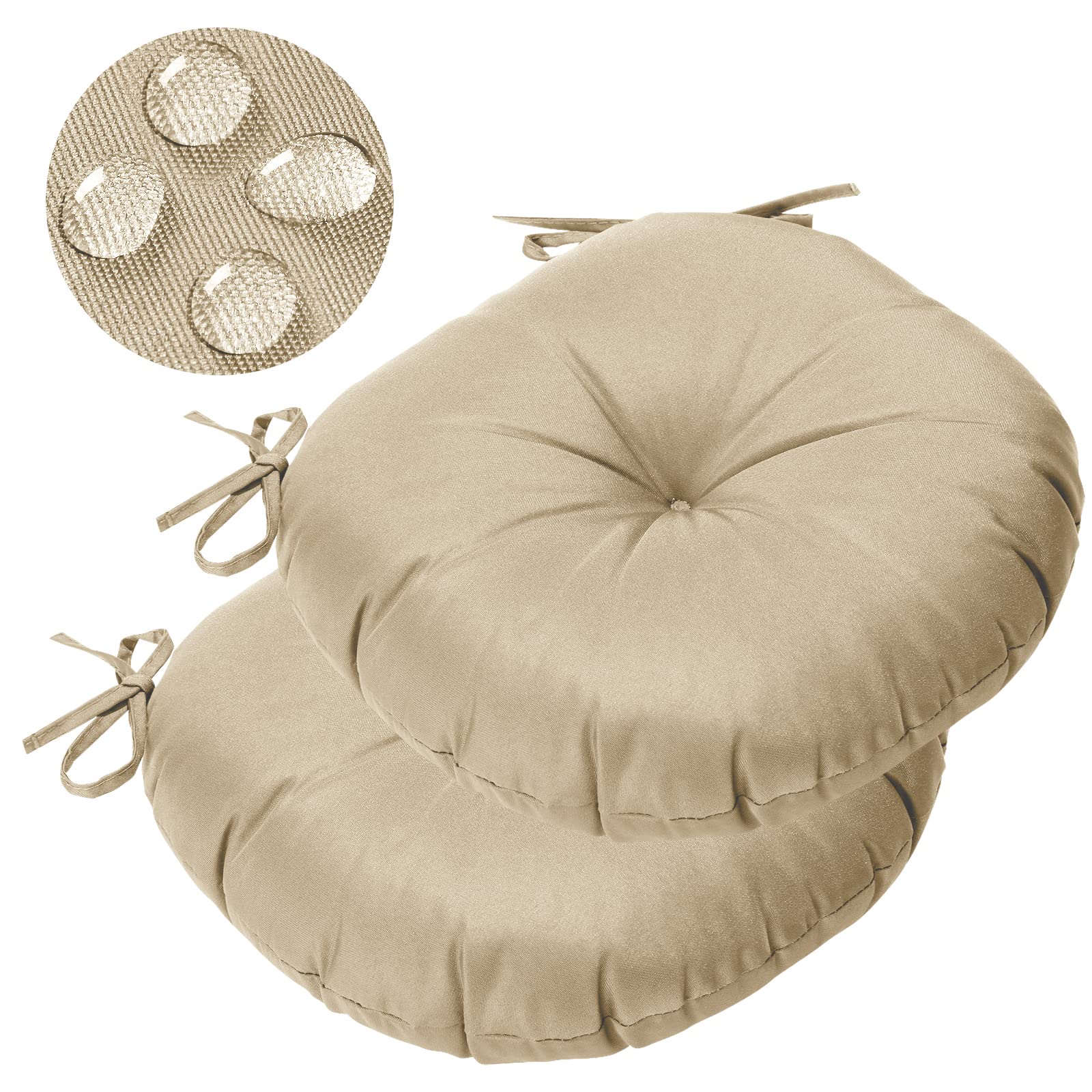 Gueglsa Outdoor Tufted Round Cushions 15 Inch, Waterproof Bistro Chair Cushions 15'X15'X3', Circular Seat Pads With Ties For