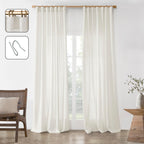 Linen Curtains Drapes 96 Inches Long For Living Room 2 Panels Set,Back Tab Hook Belt Light Filtering Farmhouse Cream Natural She