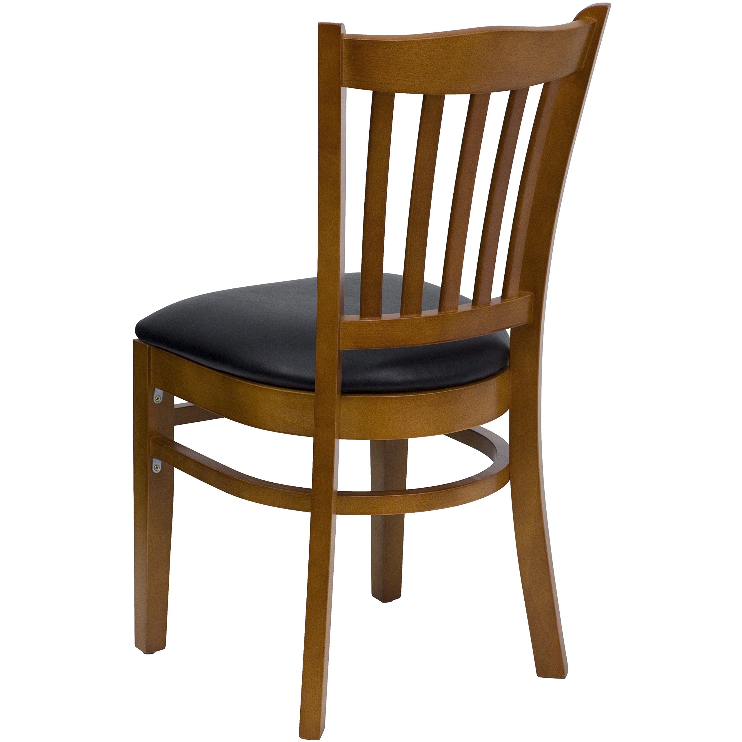 Flash Furniture HERCULES Series Vertical Slat Back Cherry Wood Restaurant Chair - Black Vinyl Seat