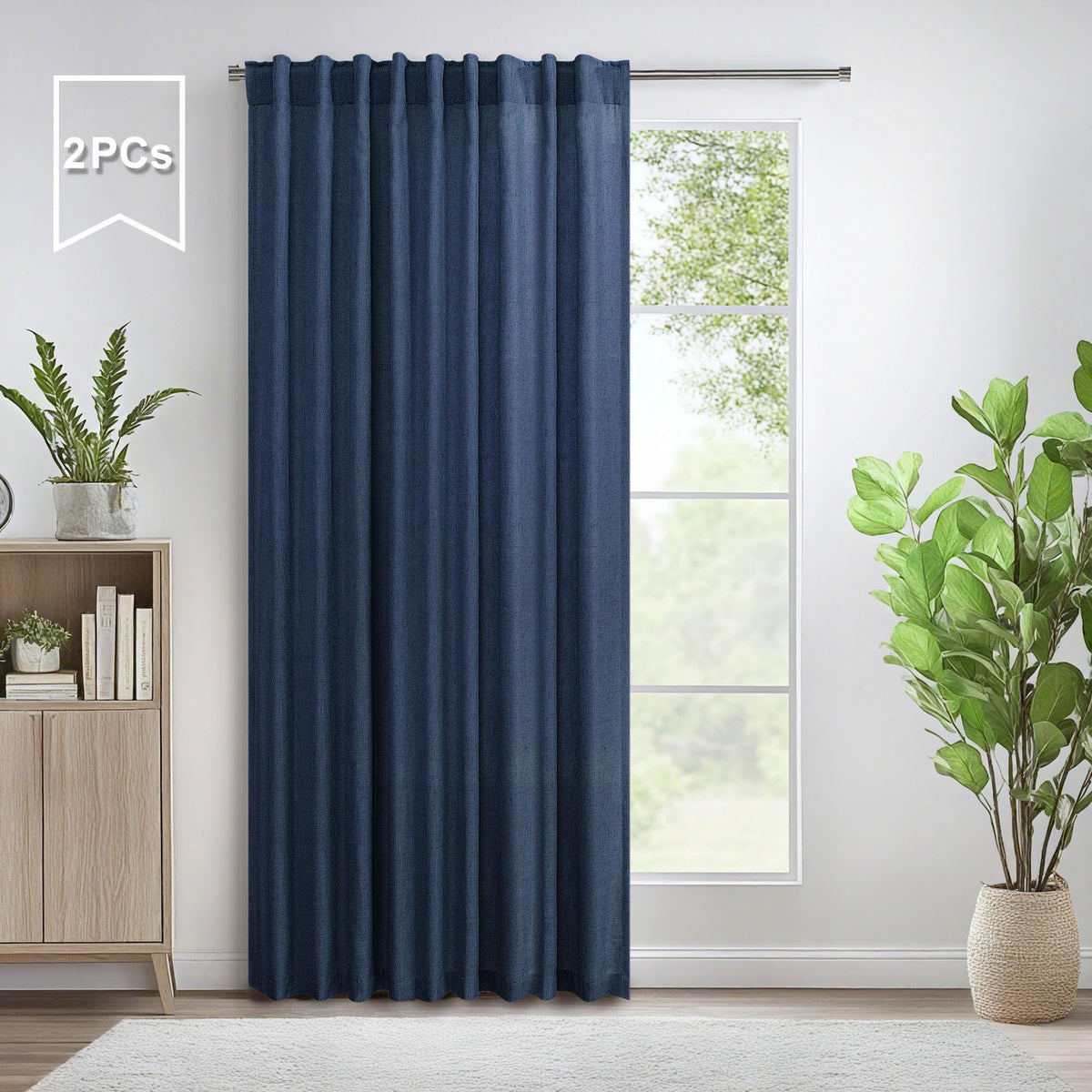 Pitalk 60 Inch Wide Curtains For Living Room 2 Panel Back Tab Pocket Drape Semi Sheer Linen Extra Large Navy Blue Curtain For Ho