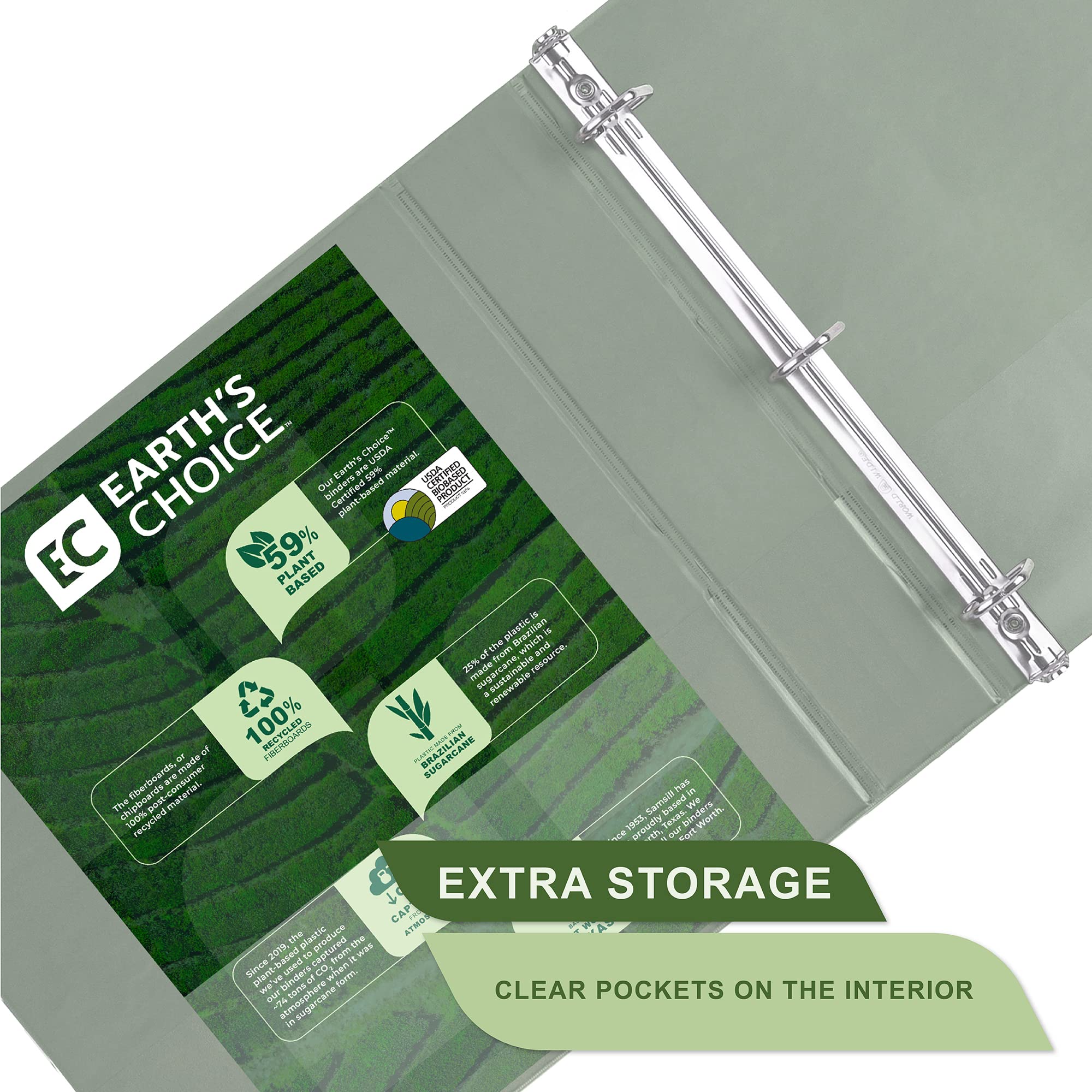 Samsill 2-Inch Durable D-Ring View Binder 2 Pack, Eco-Friendly Biobased Material, Sage Green, Model U69642