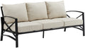 Crosley Furniture Kaplan Outdoor Sofa with Steel Frame, 3-Person Patio Couch for Porch, Deck, Backyard, Oiled Bronze with Oatmeal Cushions