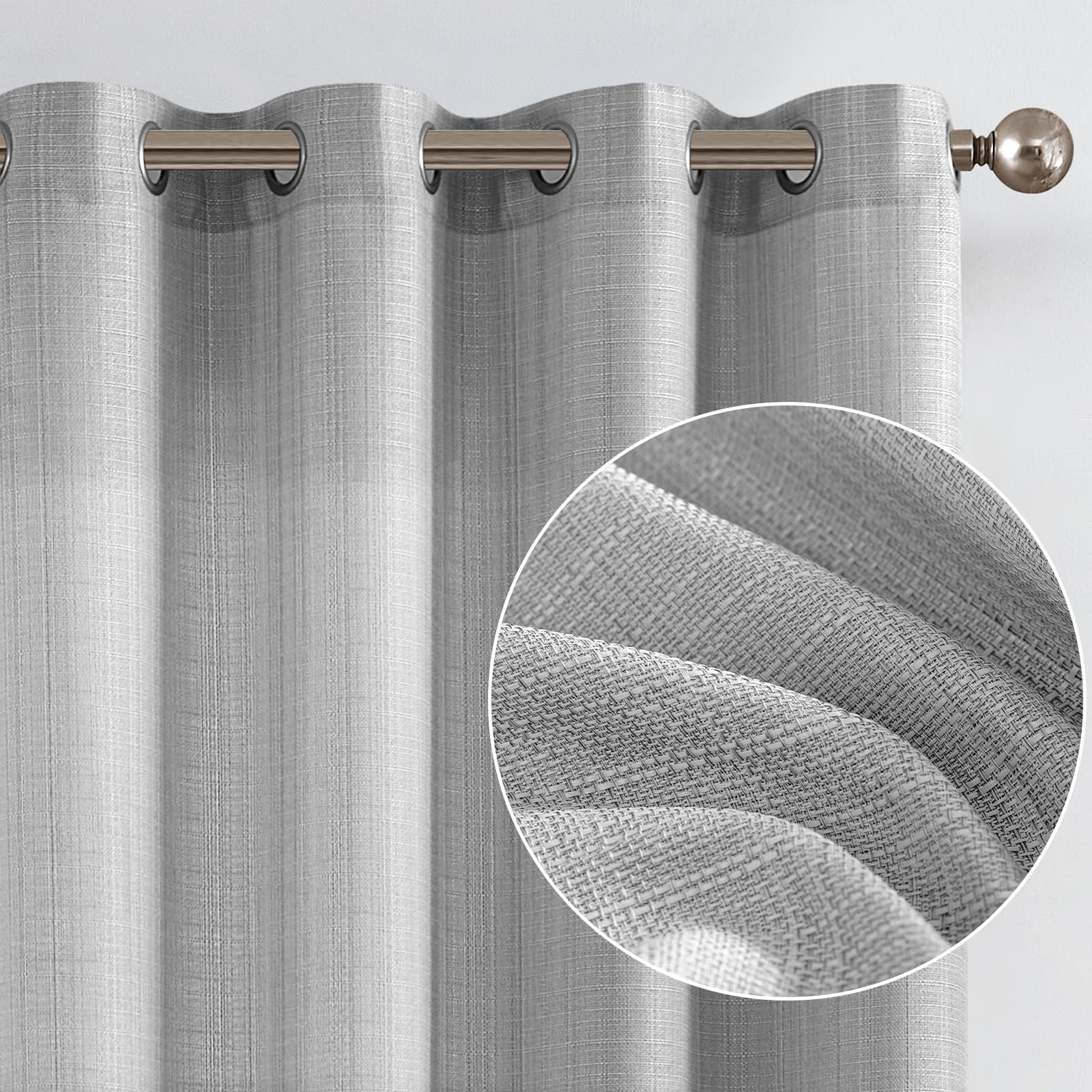 Jinchan Curtains Linen Textured Casual Weave Curtain For Living Room Grommet Top Light Filtering Window Drapes Panels For Bedroo