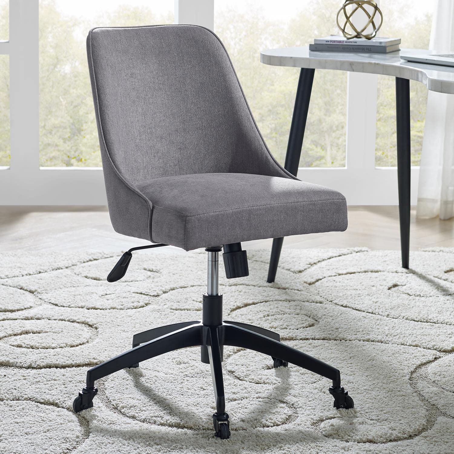 Steve Silver Co Arthur Collection: Clear Acrylic Desk Chrome, Adjustable Height, Castered Wheels, and 5-Star Stability Base Chair, 20.5 x 25 x 33.5, Swivel and Tilt Function