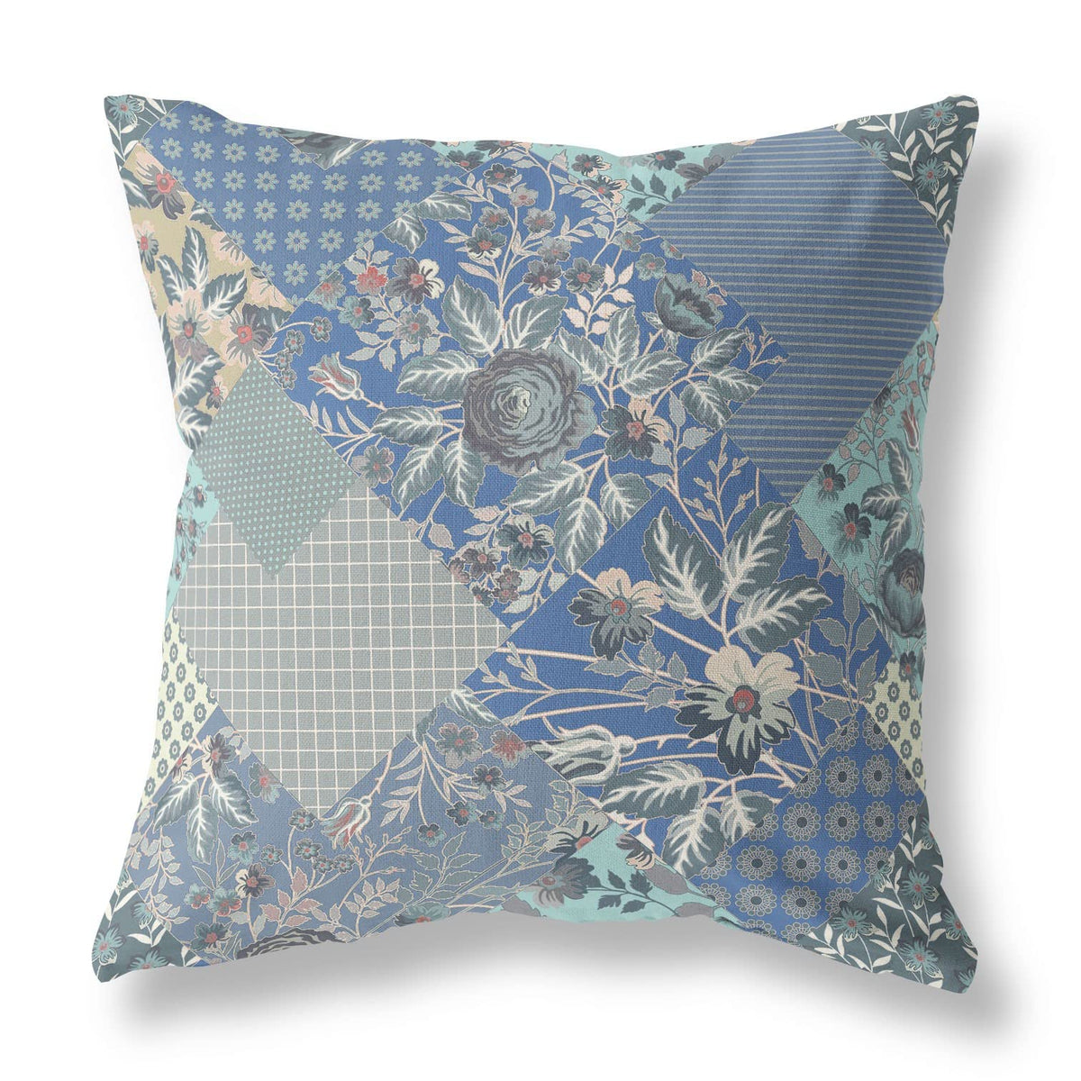 HomeRoots Grey Blue Navy Broadcloth Gray Blue Boho Floral Indoor Outdoor Throw Pillow