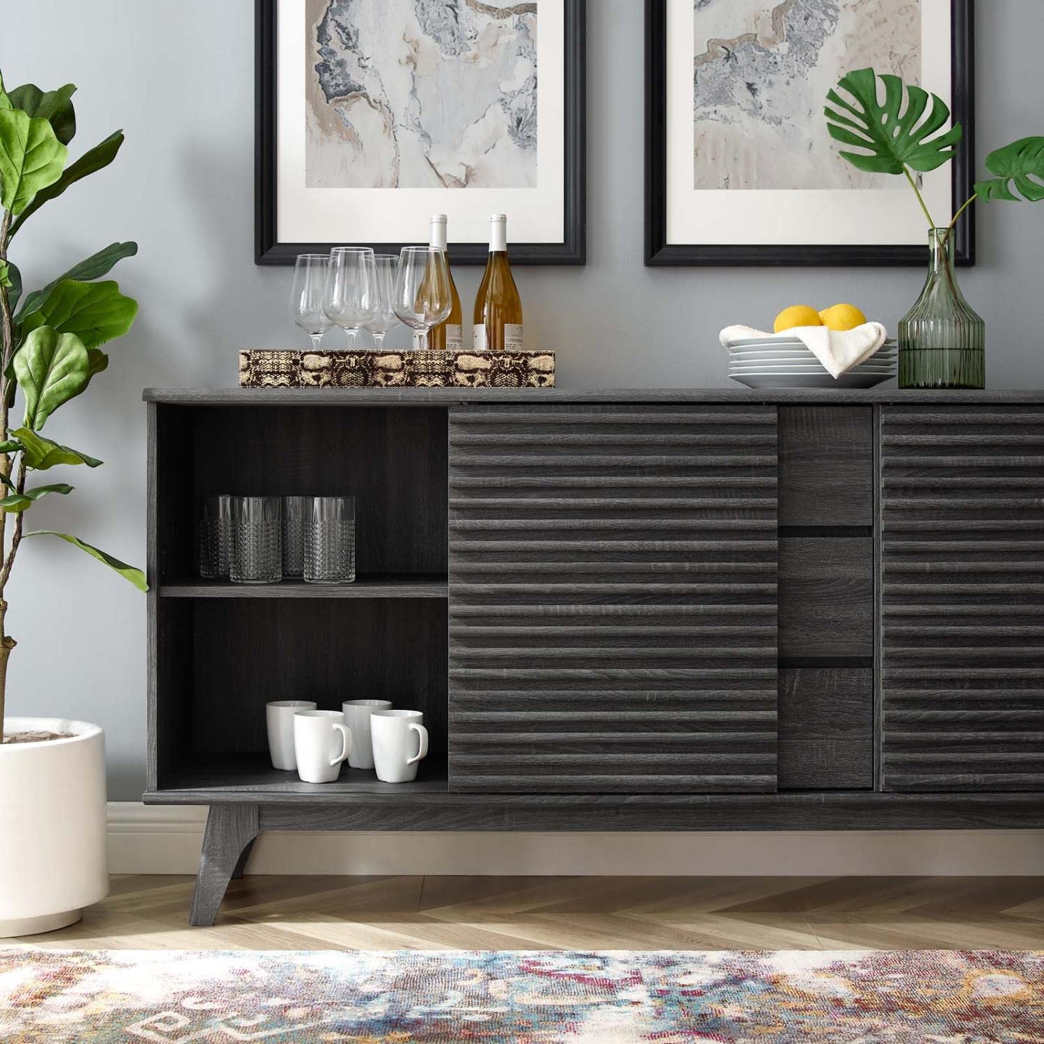 Modway Render 63&quot; Mid-Century Modern Sideboard Buffet Table or TV Stand in Charcoal