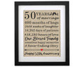Framed 50th Anniversary Burlap Print Gifts for Grandma & Grandpa Golden Anniversary Decorations for Parents 50th Wedding Anniver