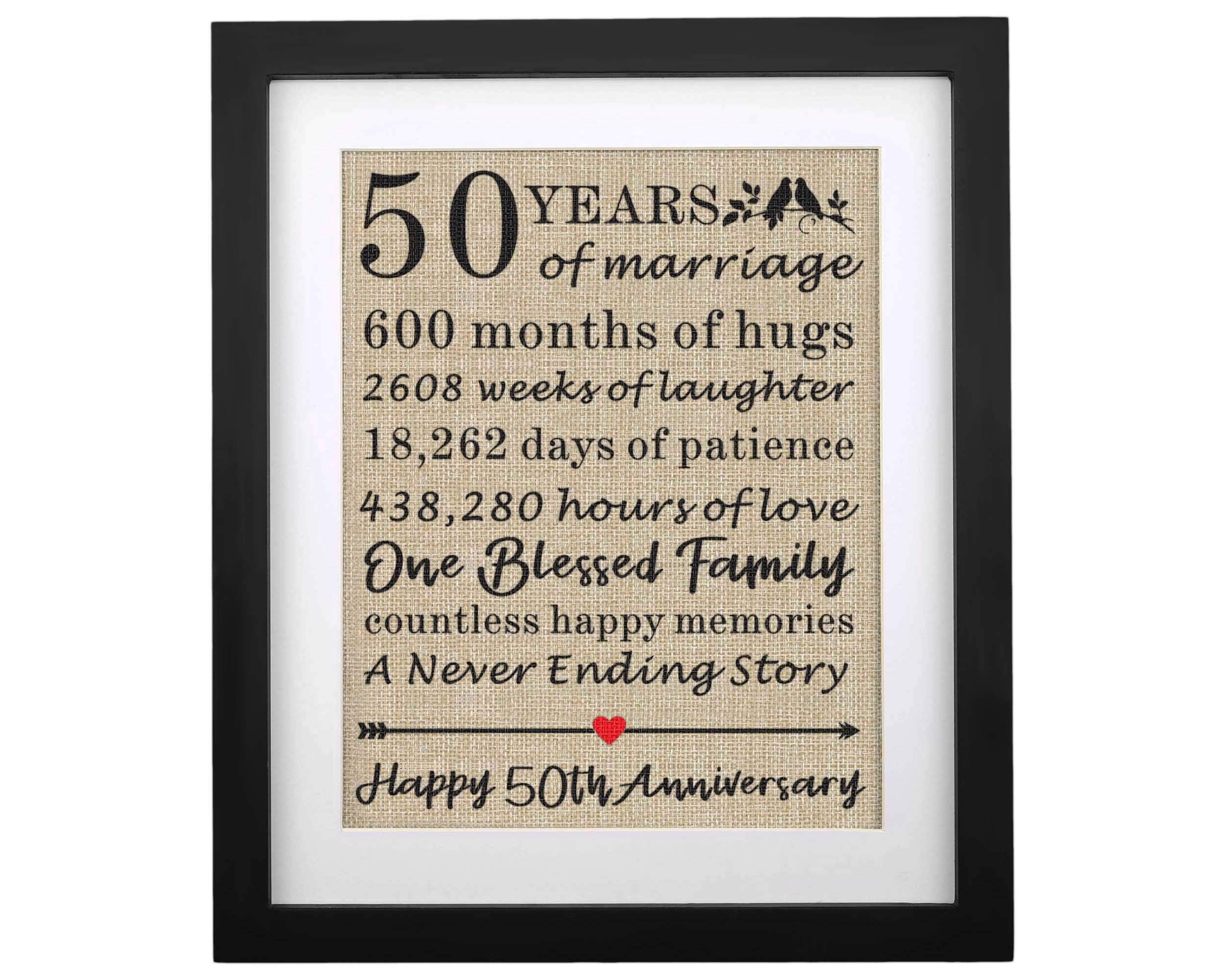 Framed 50th Anniversary Burlap Print Gifts for Grandma & Grandpa Golden Anniversary Decorations for Parents 50th Wedding Anniver
