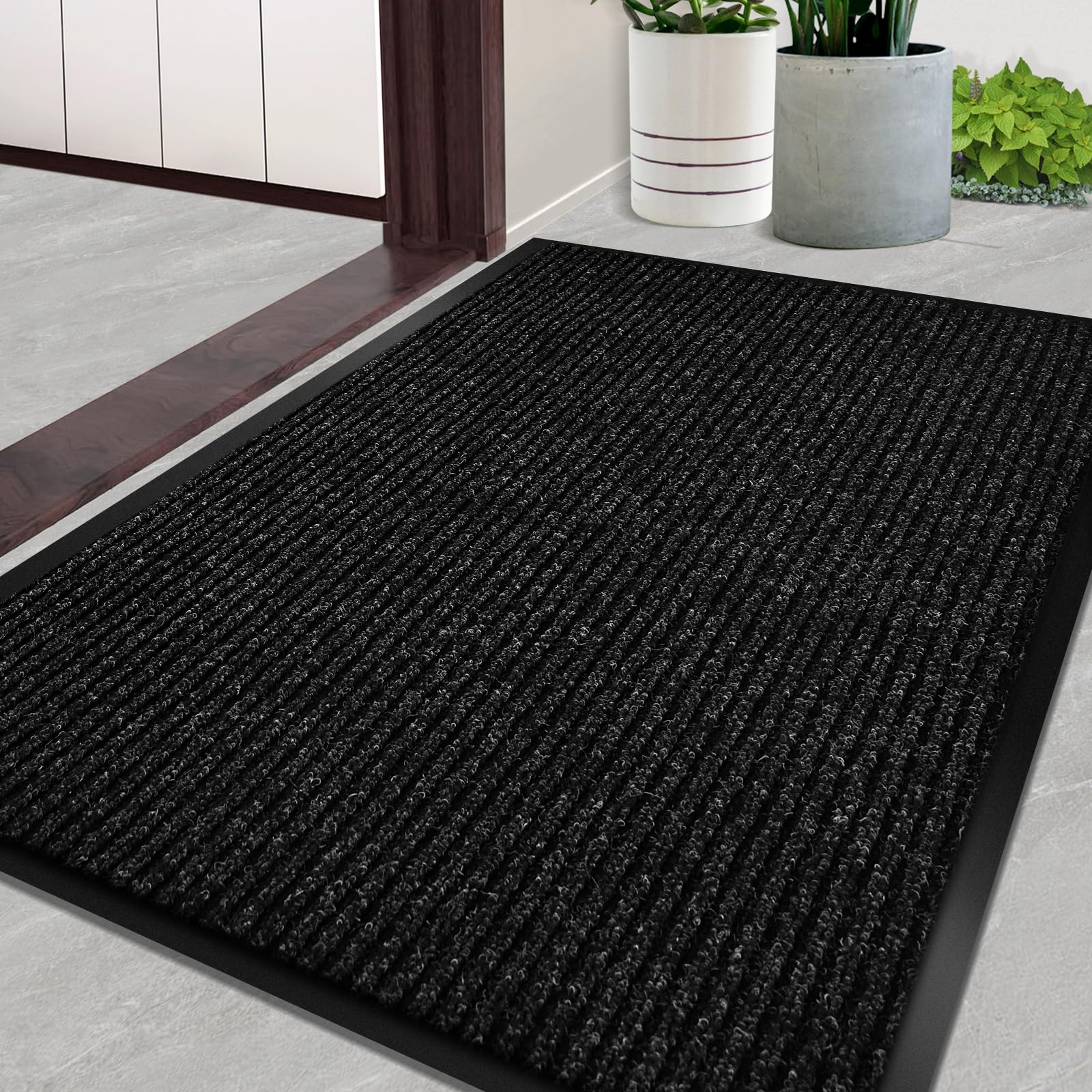 Door Mat Heavy Duty Outdoor Indoor Doormat Low Profile Front Door Mat Large 31X47 Inch Black Entrance Welcome Mats Easy Clean Pa