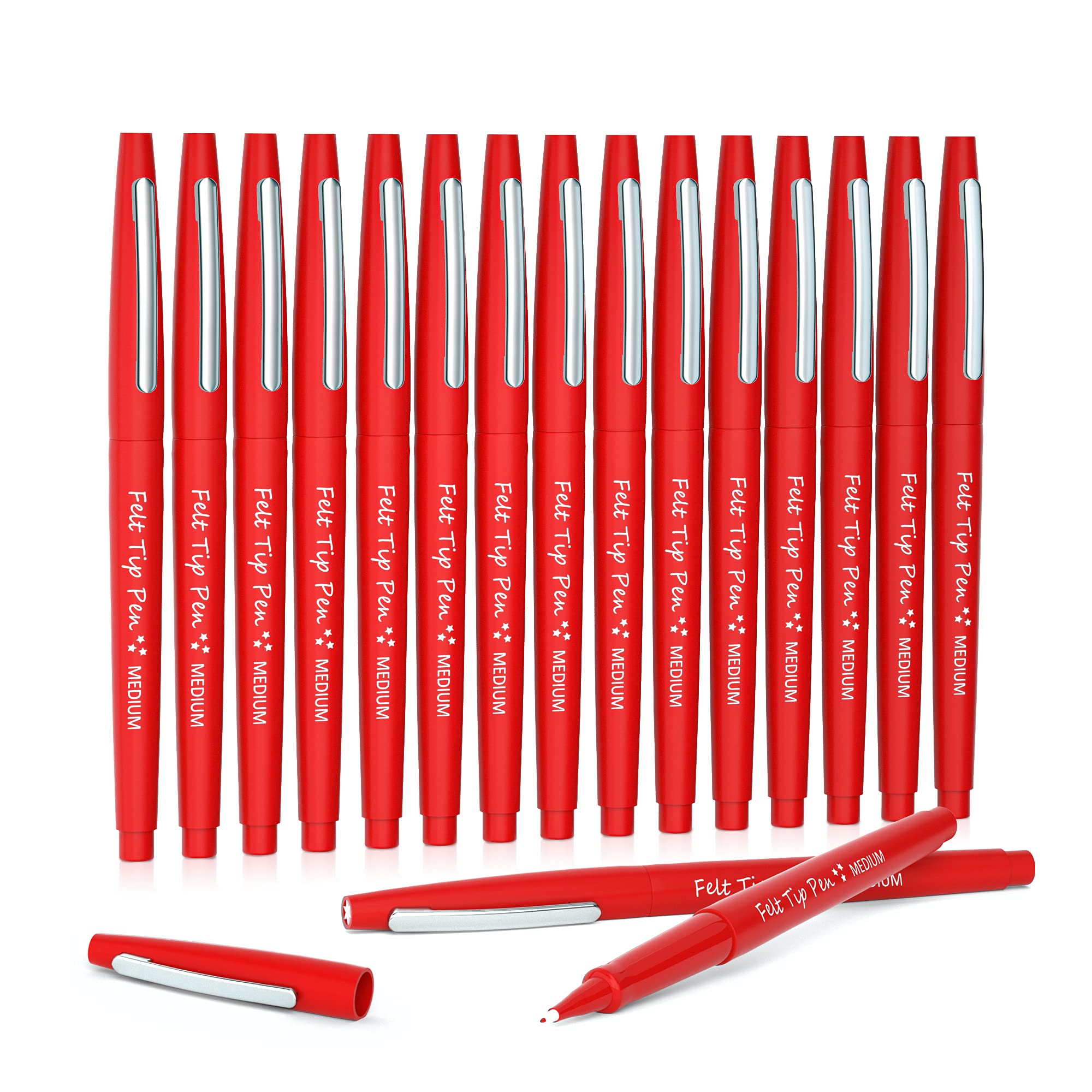 Lelix Felt Tip Pens, 15 Red Pens, 0.7Mm Medium Point Felt Pens, Felt Tip Markers Pens For Journaling, Writing, Note Taking, Plan