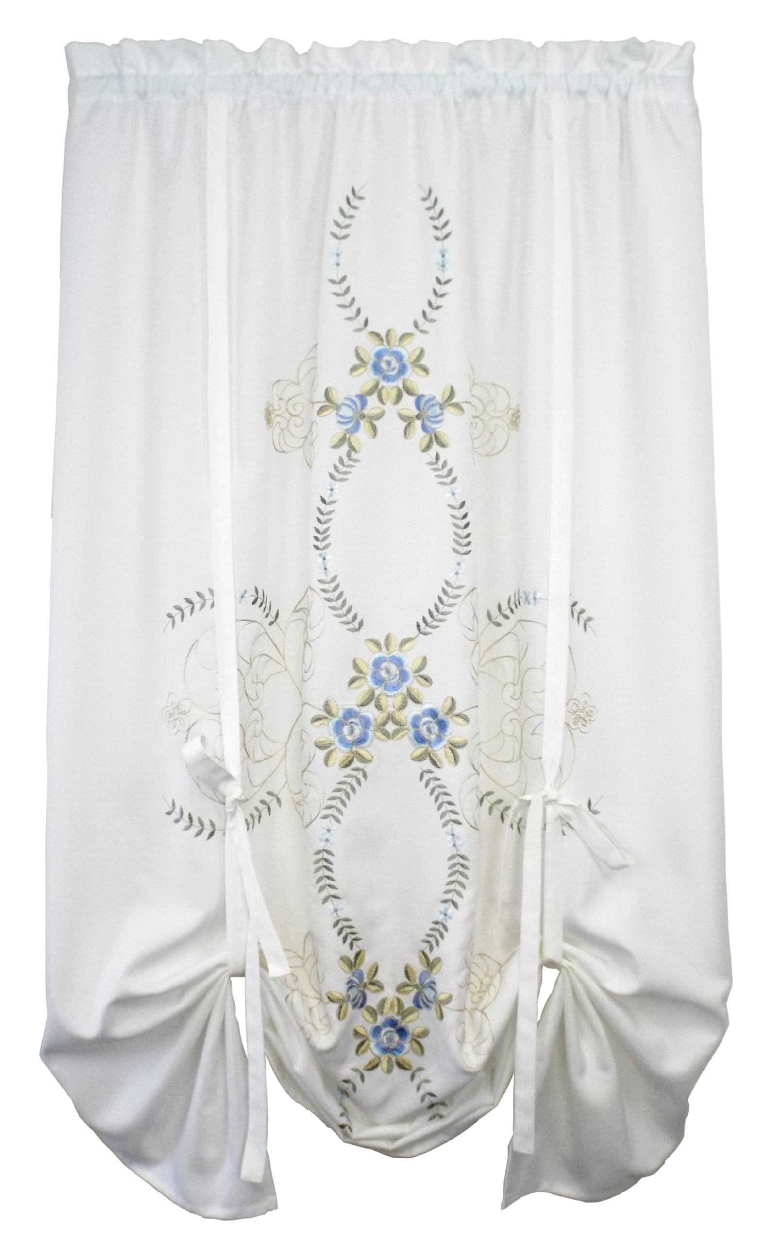 Today'S Curtain Verona Reverse Embroidery Tie-Up Shade, 63', White/Blue