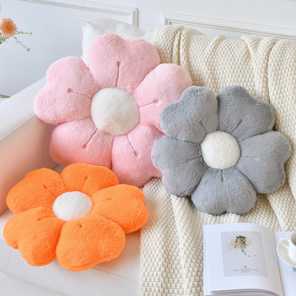 Ddliury Flower Pillow, Flower Shaped Pillow Decorative Throw Pillows For Bed Couch, Cute Daisy Pillow Dorm Decor Floor Seating Cushion (Orange, 15 Inches)