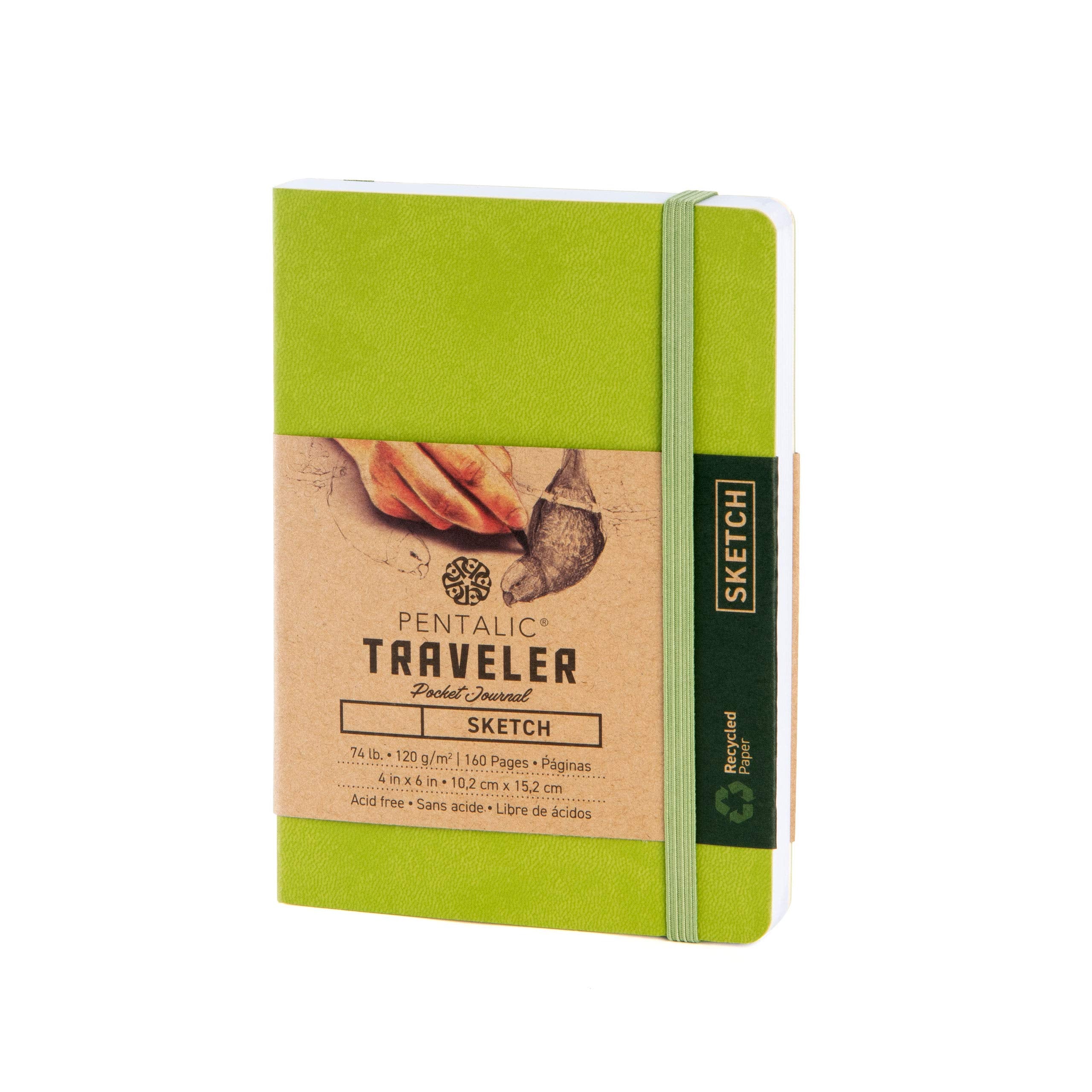 Pentalic 4' X 6' Pocket Sketchbook Traveler Journal, 160 Pages, Olive Green
