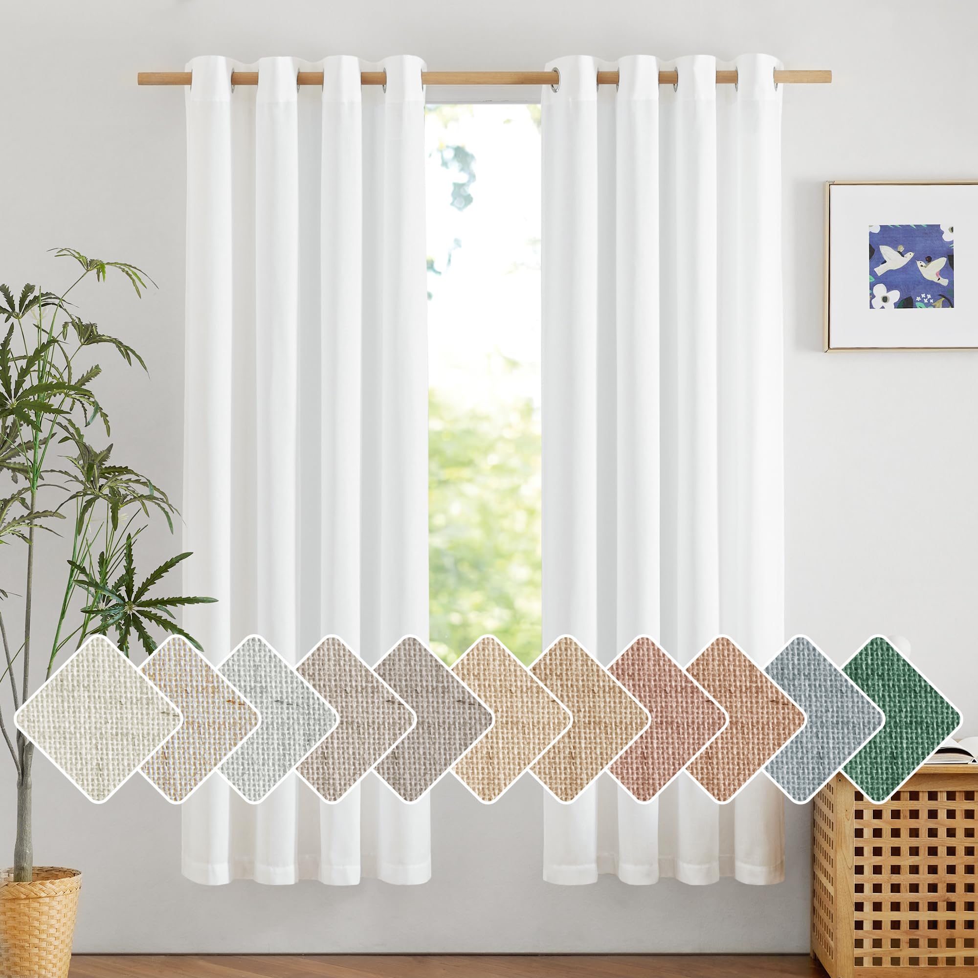 Nicetown Thick Linen White Curtains 72 Inches Long For Doorway, Grommet Vertical Drapes Privacy Added With Light Through Window