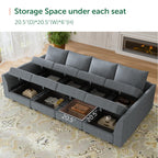 Honbay Modular Sectional Sofa Reversible Modular Sleeper Sectional Sofa With Storage, Modular Couch For Living Room, Bluish Grey