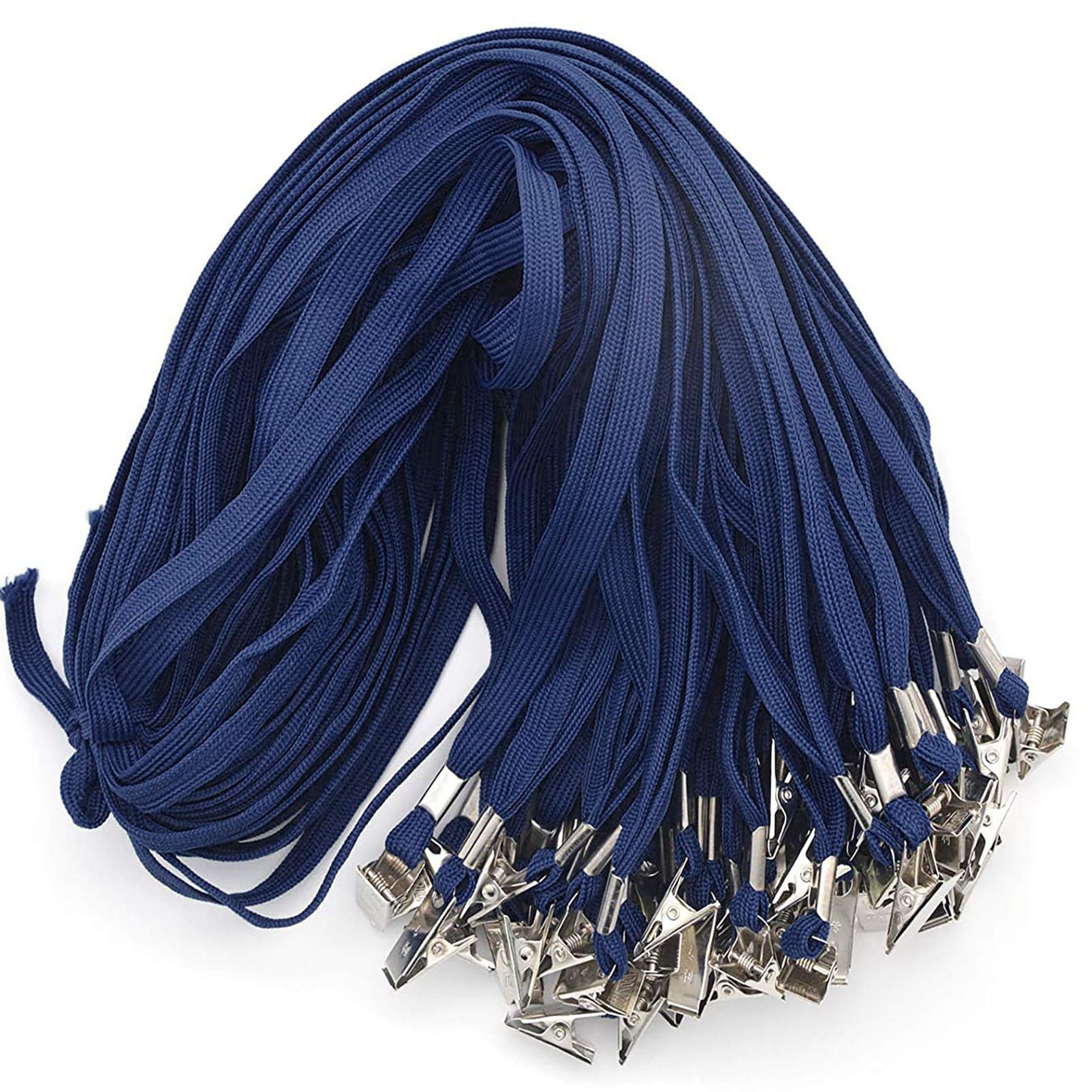 Lanyard 100 Pack Black Badge Lanyards Flat Lanyards Round 32' With Badge Clip (Navy Blue)