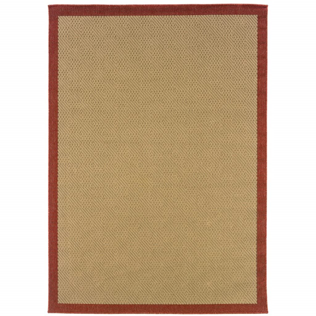 HomeRoots Polypropylene 3’x5’ Beige and Red Plain Indoor Outdoor Area Rug