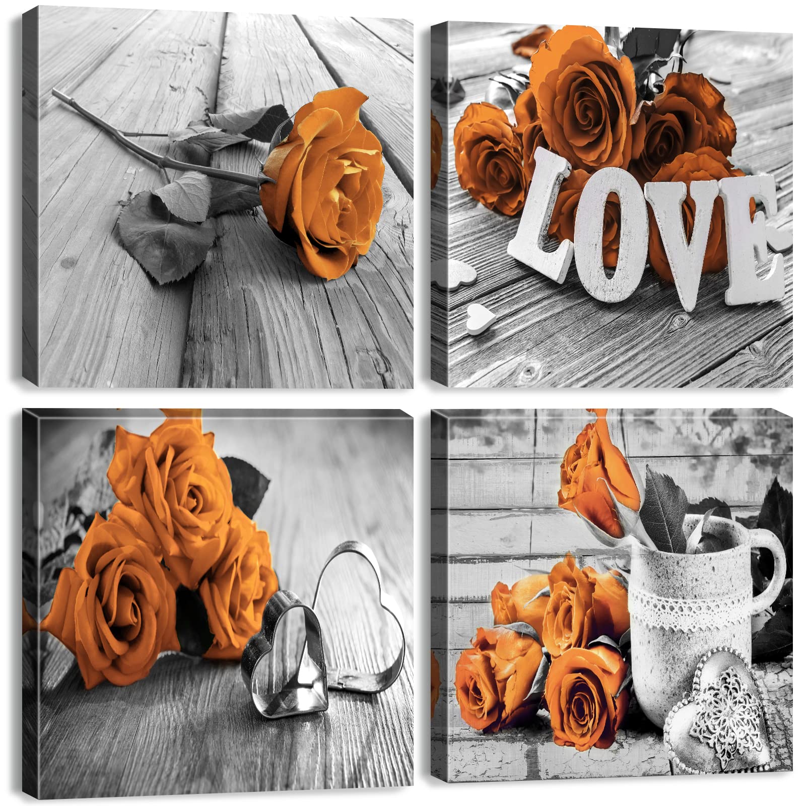 Burnt Orange Wall Decor Living Room Rose Flower Wall Art Floral Posters Canvas Prints Bathroom Bedroom Pictures Rustic Painting 