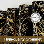 Fmfunctex 100% Blackout Curtains For Bedroom, Gold Foil On Black Curtains 84 Inches Long Curtains For Living Room, Metallic Tree