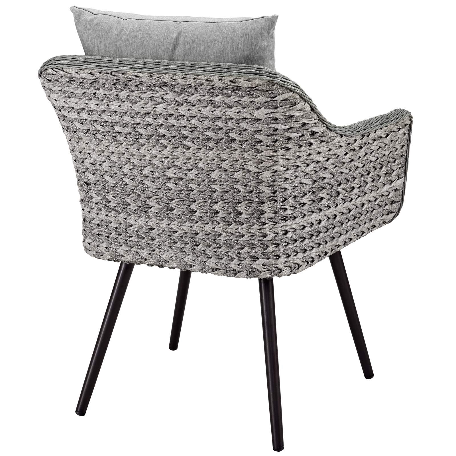 Modway Endeavor Wicker Rattan Aluminum Outdoor Patio Accent Lounge Arm Chair with Cushions in Gray Gray