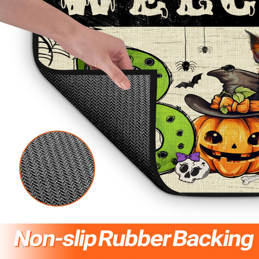 Segxcfl Halloween Door Mat Boo Ghost Pumpkin Welcome Mat Rubber Non Slip Bathroom Rugs Black Cat Linen Mat Indoor Outdoor Entran