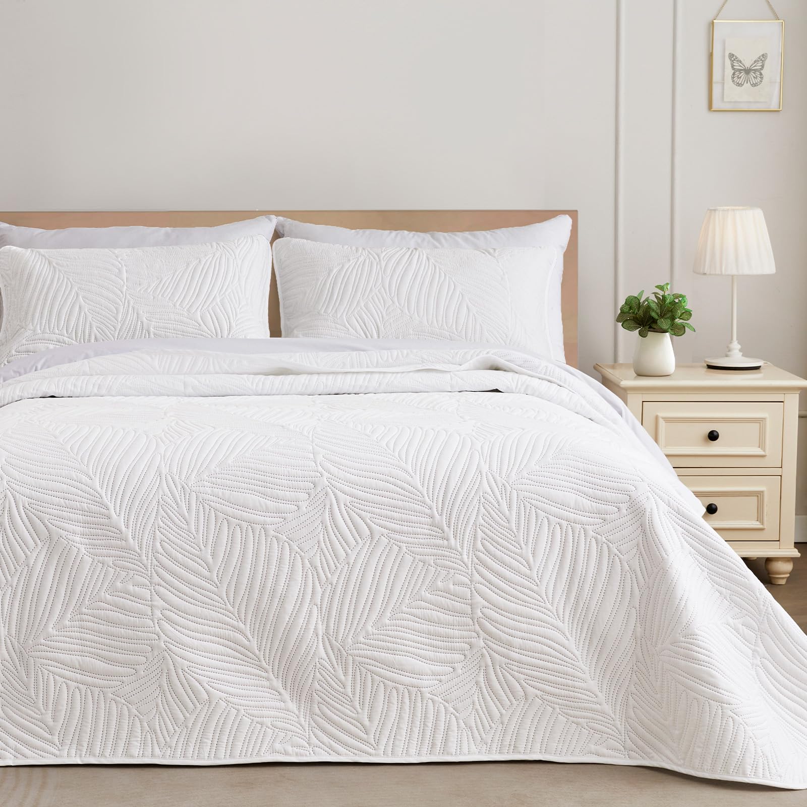 Exclusivo Mezcla Queen Quilt Bedding Set, Lightweight White Quilts Queen Full Size For All Seasons, Soft Microfiber Bedspreads C