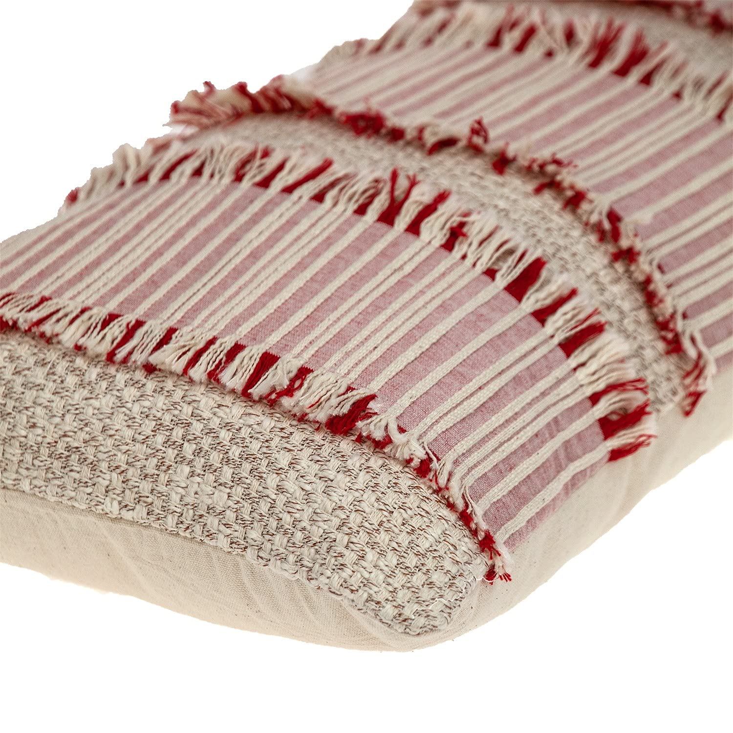 HomeRoots 100% Cotton Boho Beige and Pink Throw Pillow