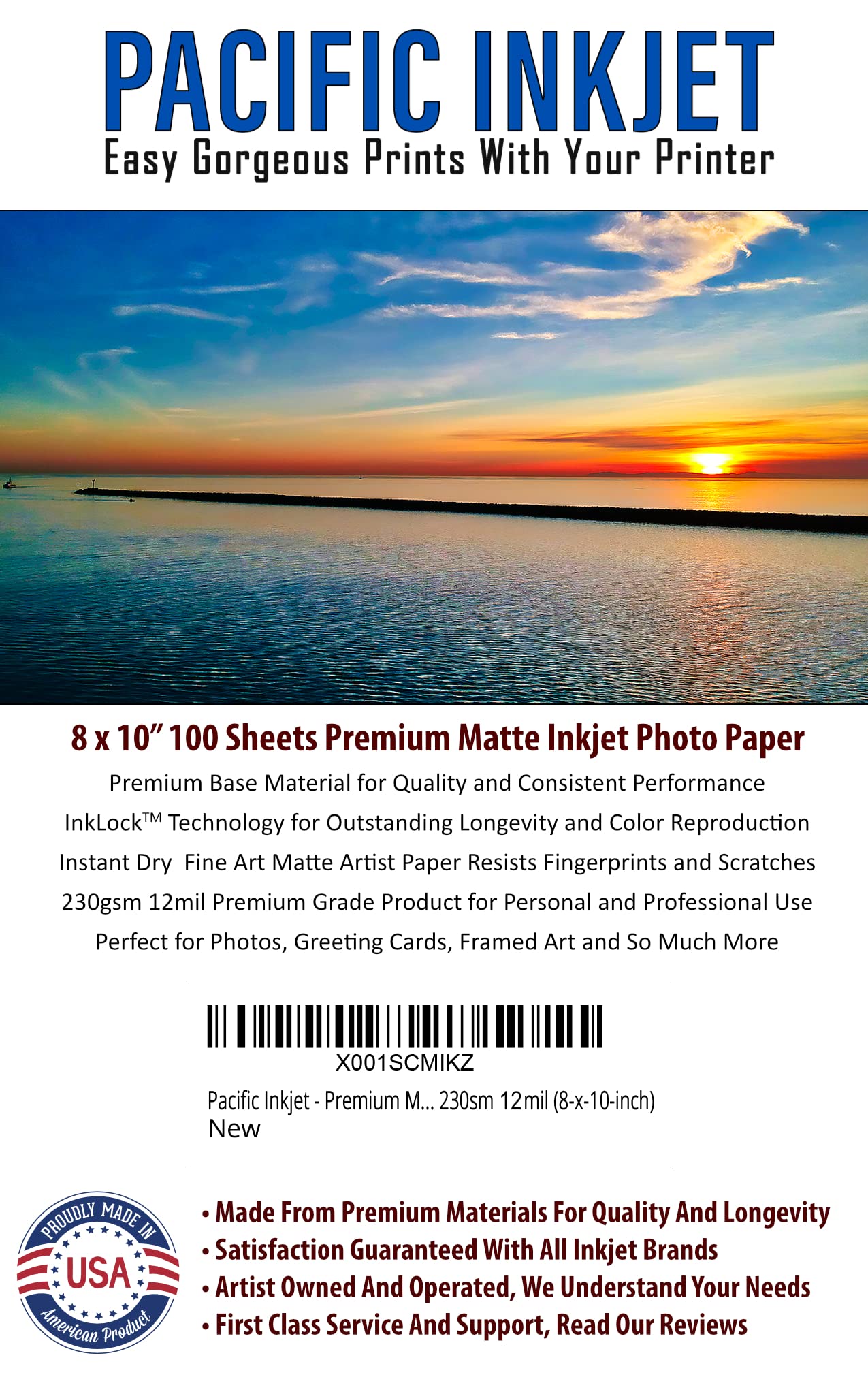 (8-X-10-Inch) Professional Quality Acid-Free Bright White Matte Inkjet Artist Paper 100-Sheets 230Gsm 10.4Mil | A Fine Art Inkje