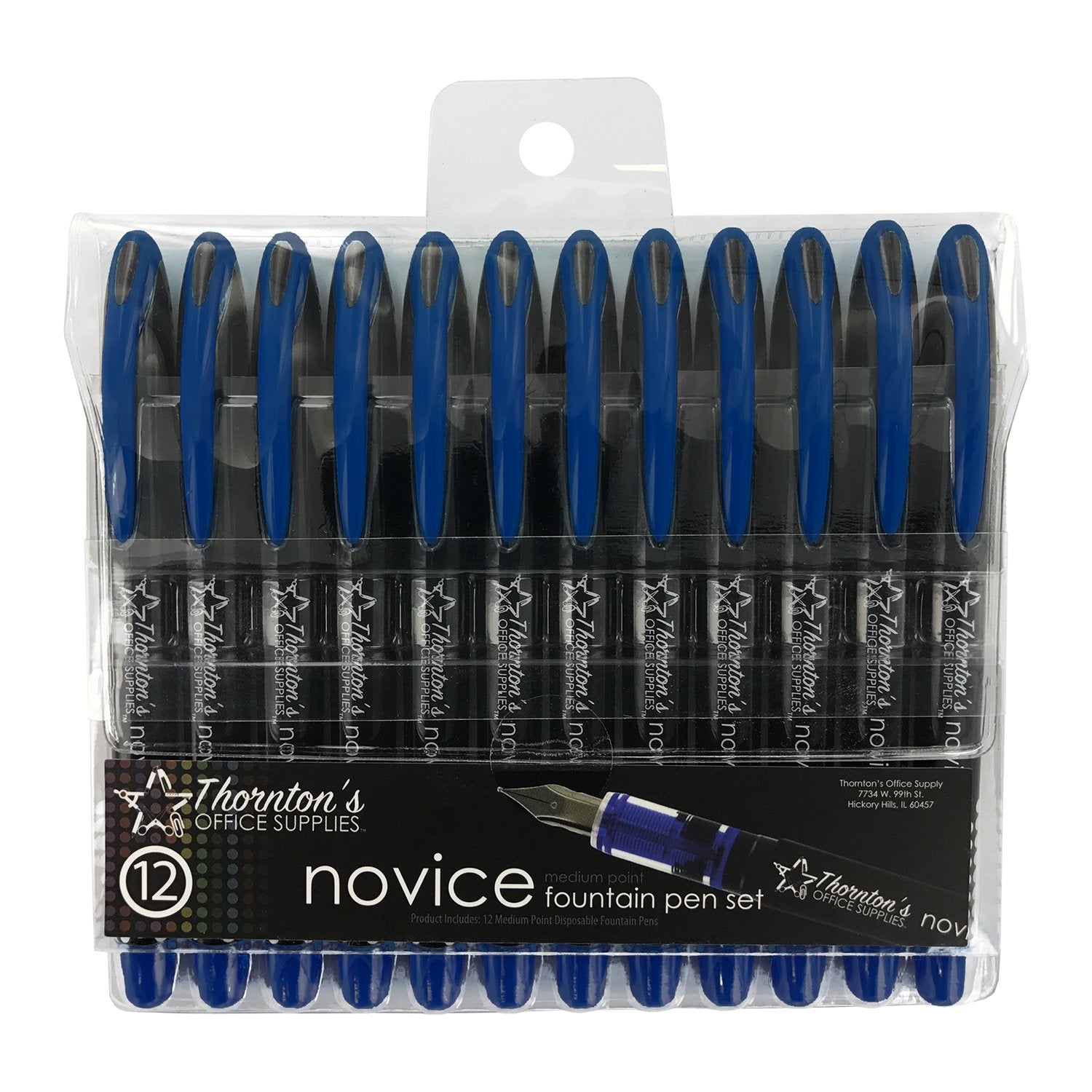 Thornton'S Office Supplies Novice Disposable Medium Point Blue Ink Fountain Pens Pack Of 12 Tos-Dfpblu12M Journaling And Calligr