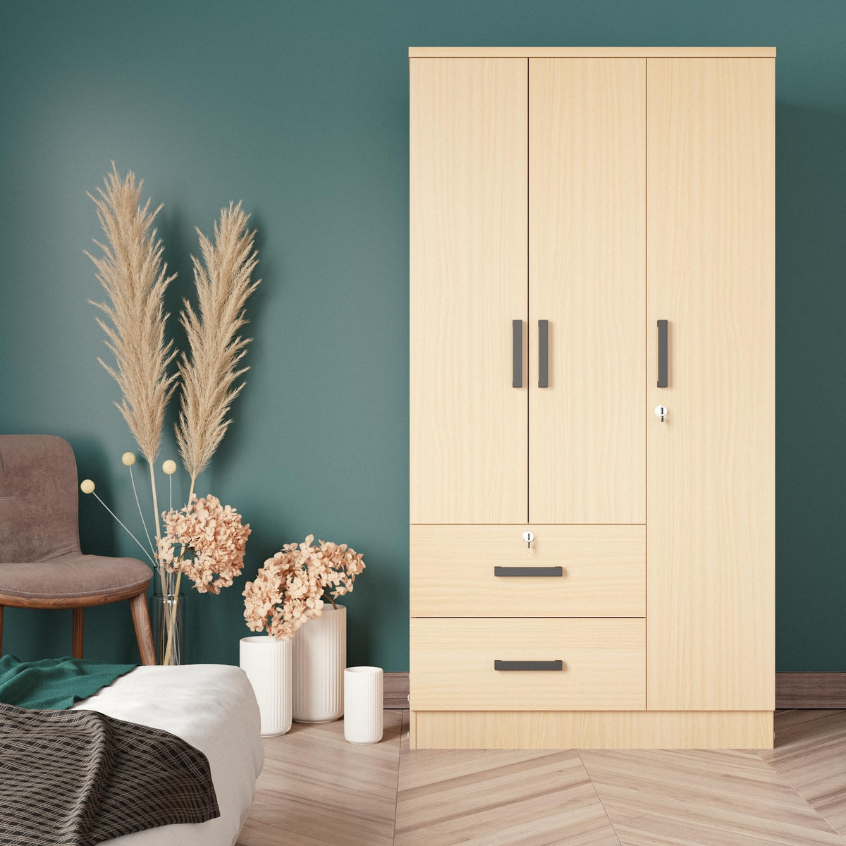 Woodpeckers Furniture And Mattress Symphony Wardrobe Closet with Two Drawers (Beech)