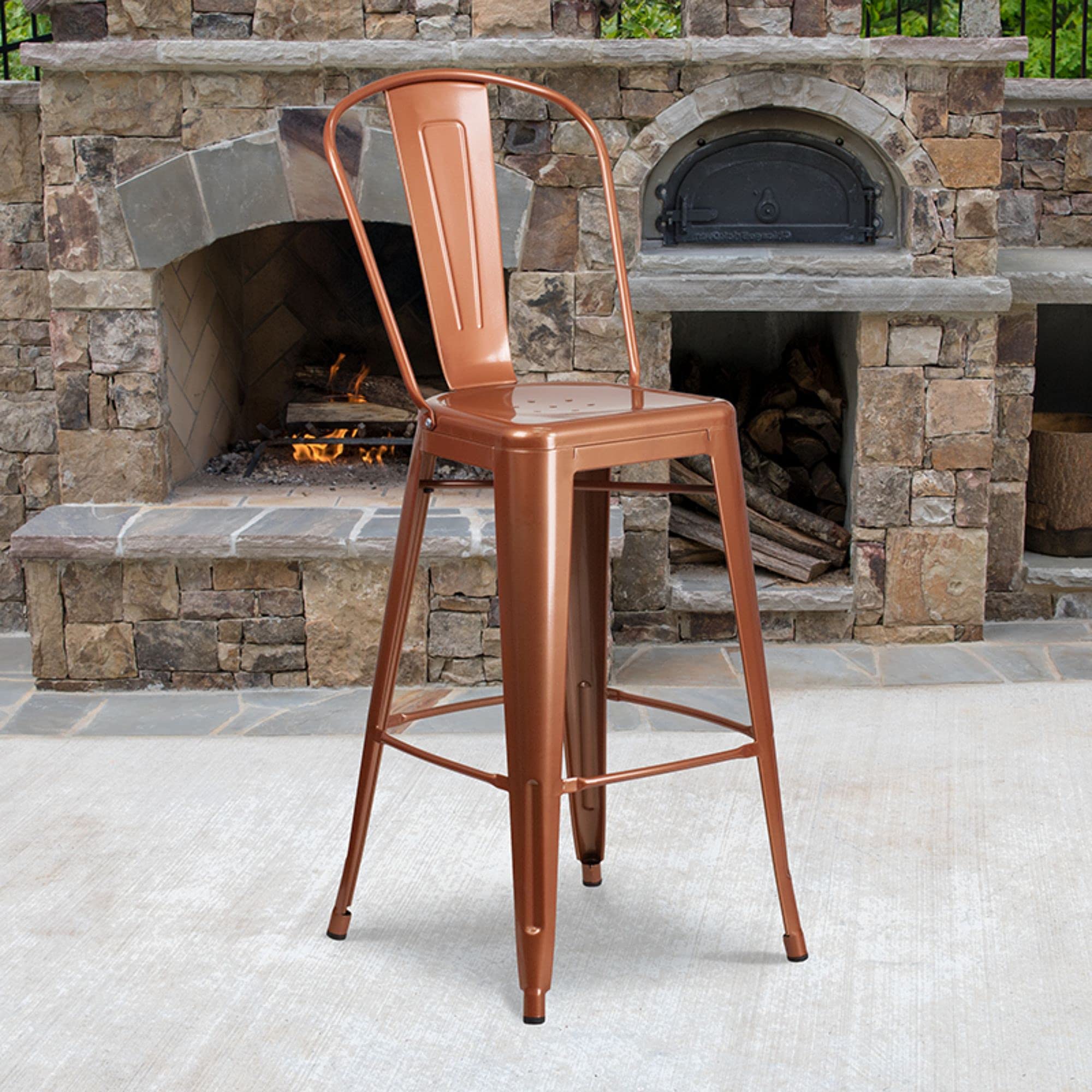 Flash Furniture Commercial Grade 30&quot; High Copper Metal Indoor-Outdoor Barstool With Back