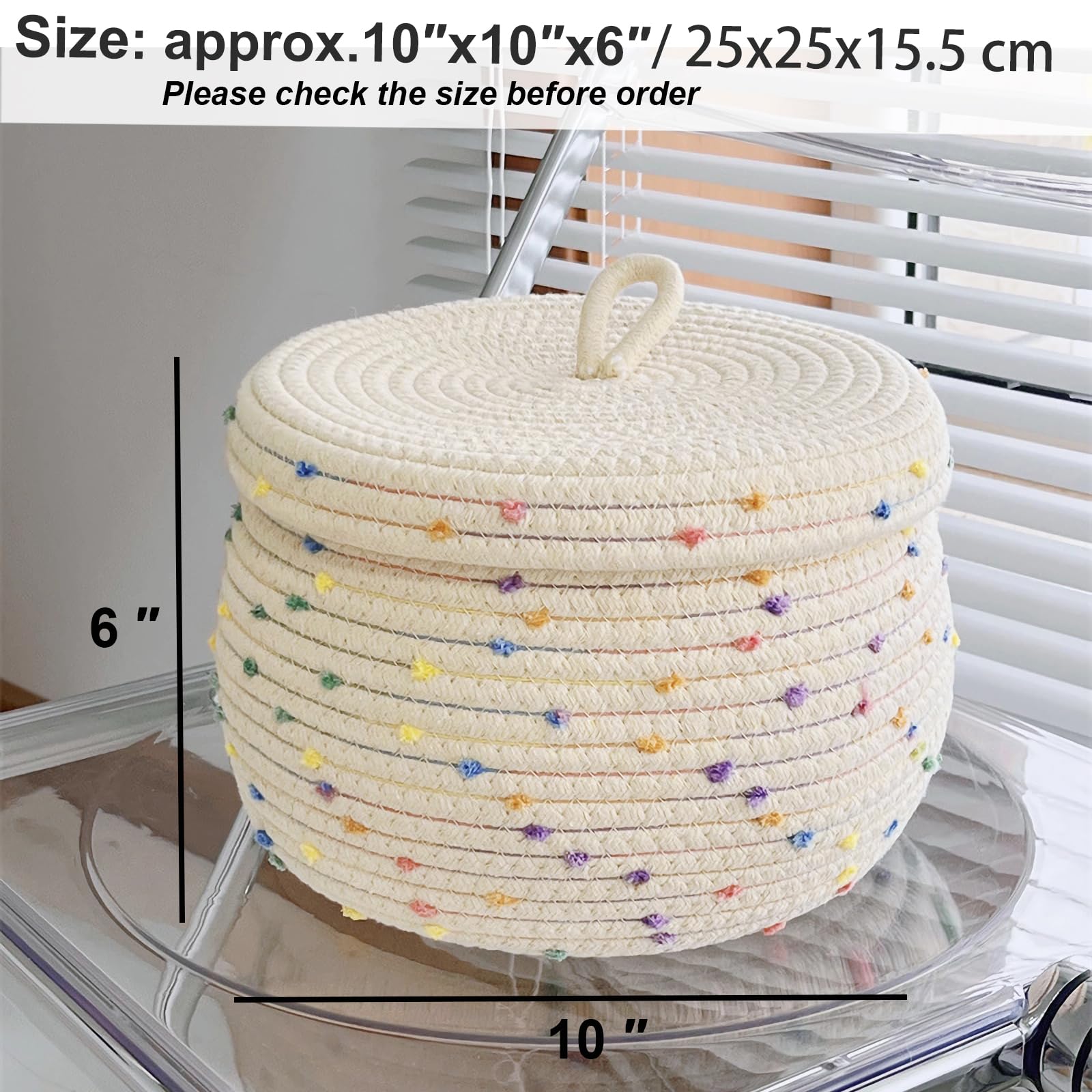 Esme L&H Small Rope Basket With Lid,10X6 Small Round Woven Storage Basket With Lid For Organizing, Small Decorative Toy Basket,C
