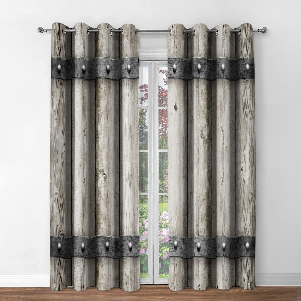 Jekeno Rustic Wooden Barn Door Blackout Curtains Retro Wood Farm Farmhouse Country Decor For Bedroom Living Room Darkening Gromm