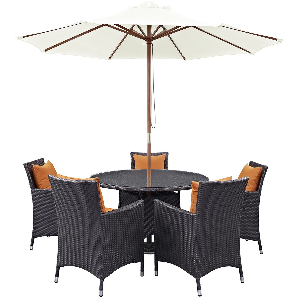 Convene 7 Piece Outdoor Patio Dining Set, Espresso Orange Size : 47&quot;Lx47&quot;Wx29&quot;H