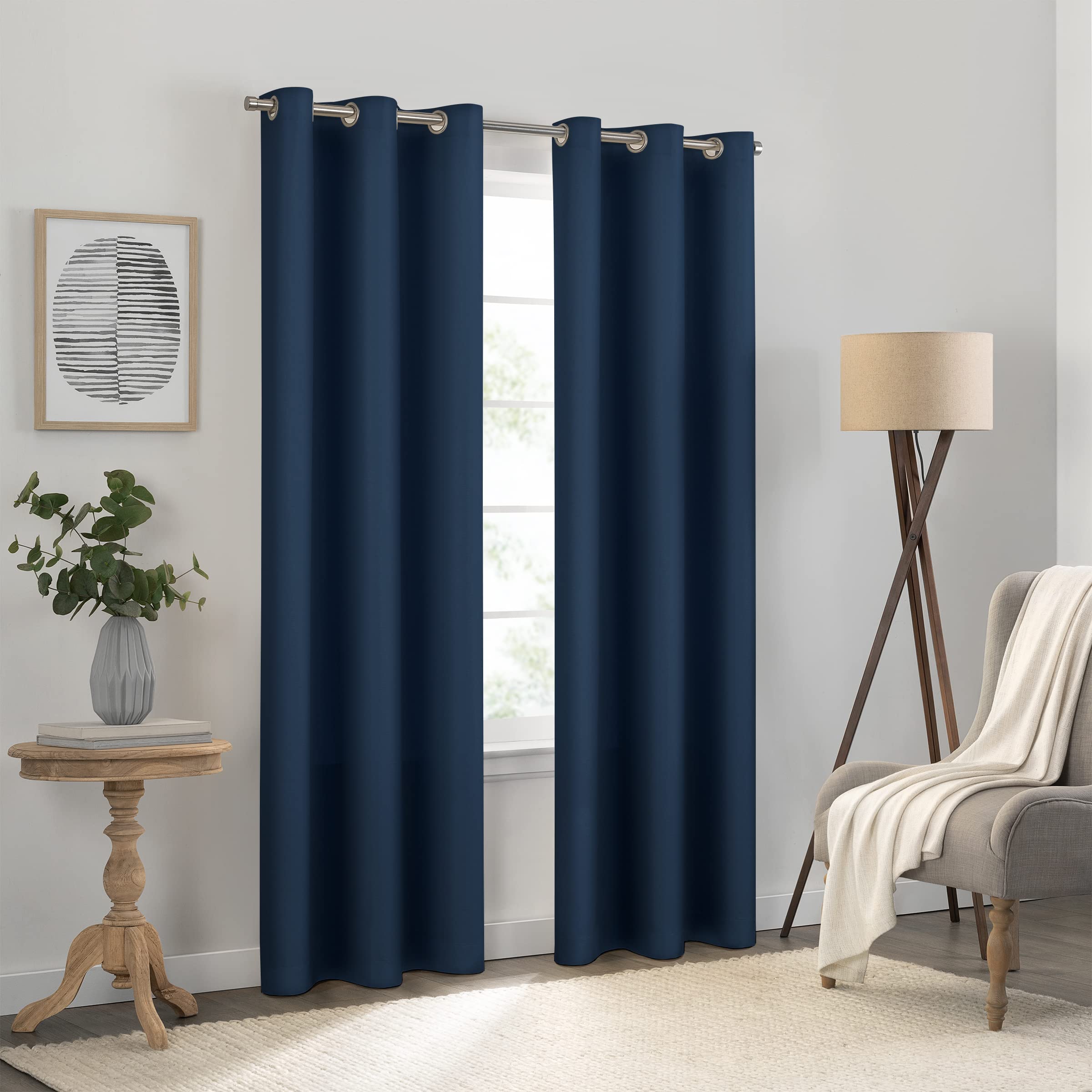 Eclipse Kendall Solid Textured Blackout Thermal Insulated Lining Grommet Window Curtain For Bedroom (1 Panel), 42 In X 63 In, De
