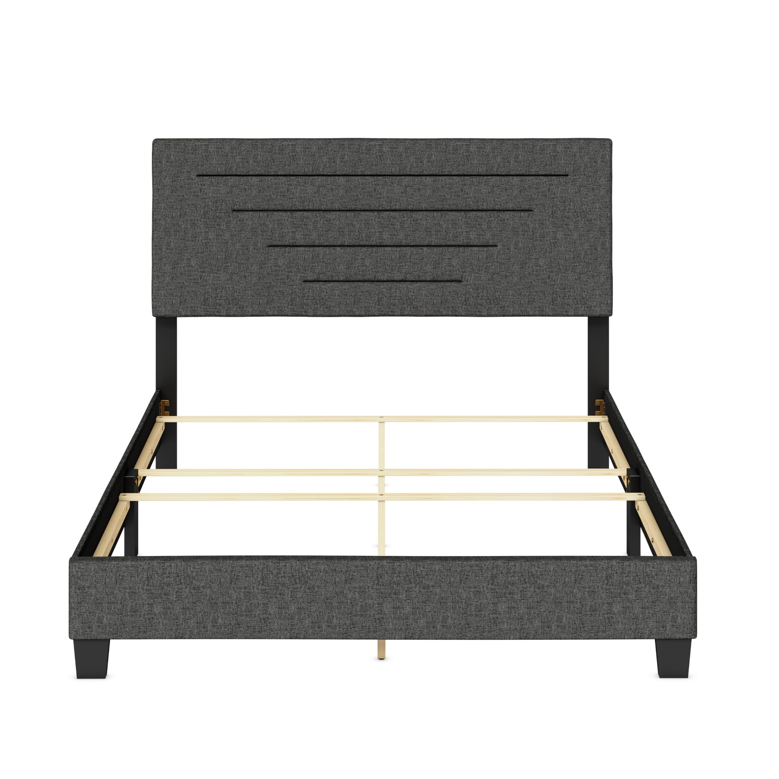Boyd Sleep Cordoba Upholstered Platform Bed with Headboard and Durable Mattress Foundation with Strong Wood Slat Supports, Box Spring Required: King, Charcoal
