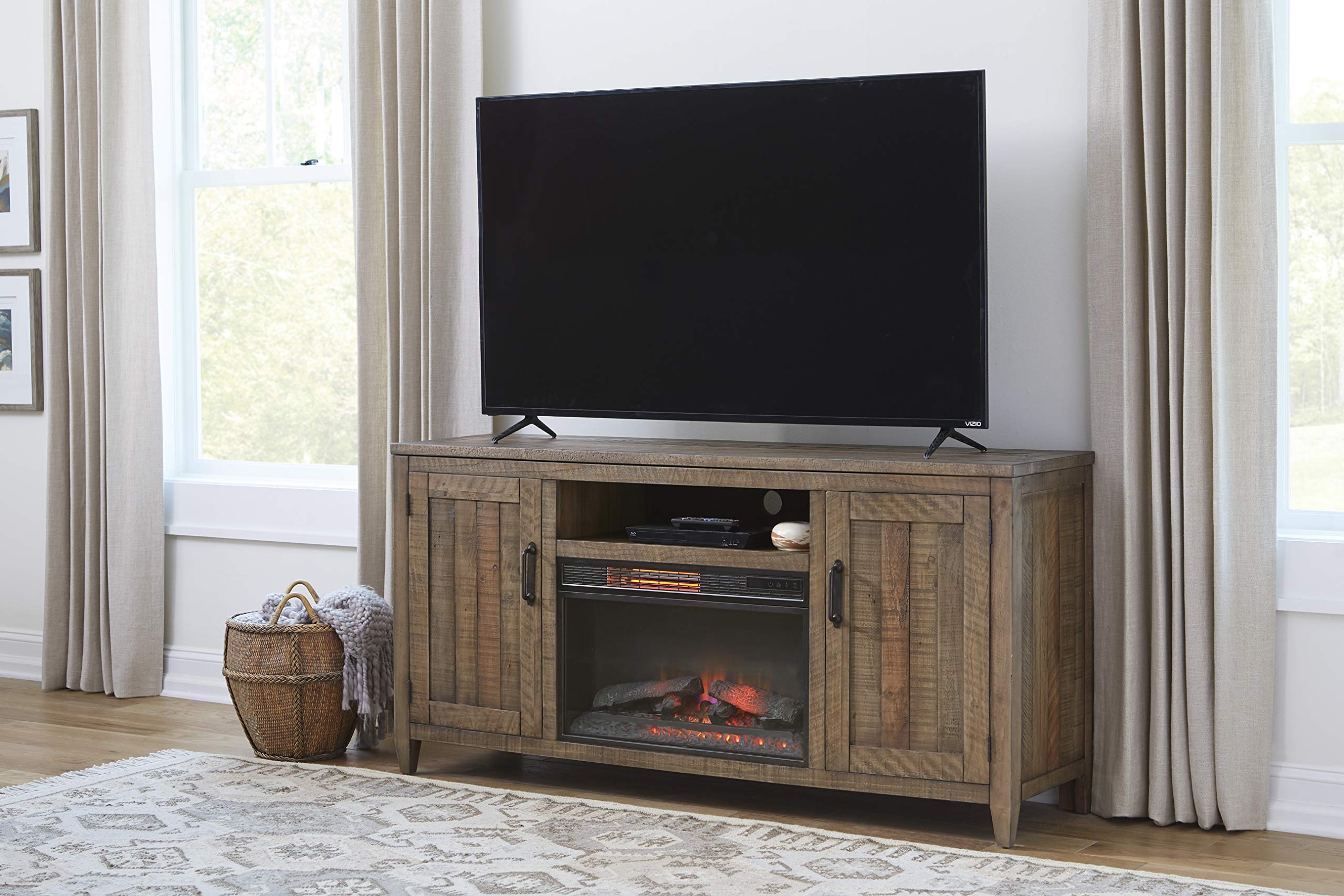 Martin Svensson Home Napa 65&quot; Solid Wood Tv Stand With Electric Fireplace, Natural