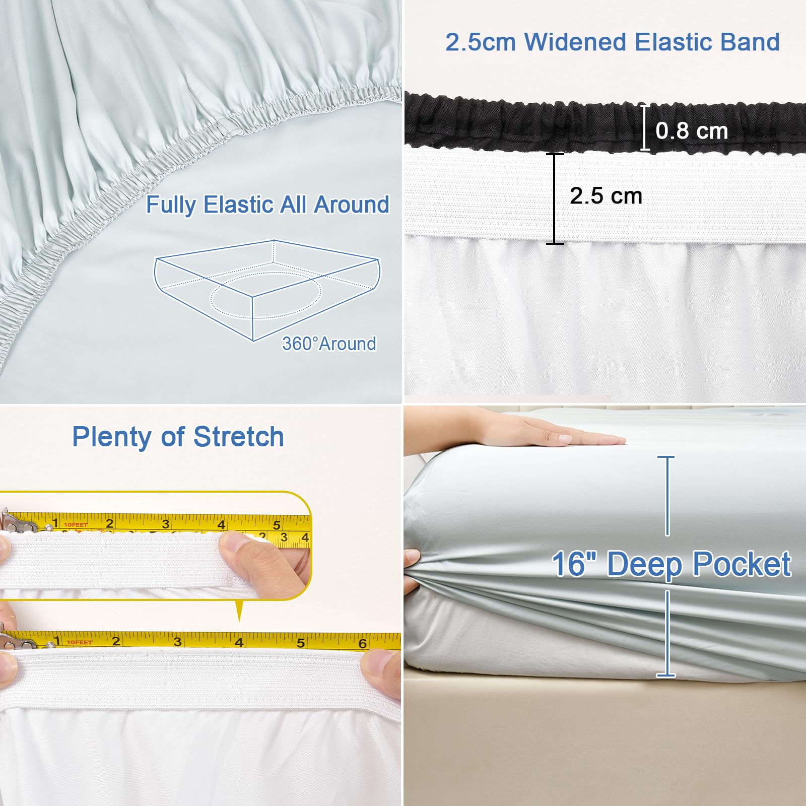 Phf 100% Rayon Derived From Bamboo Cooling Fitted Sheet Queen Size For Hot Sleeper, 16'' Deep Pocket, 2.5Cm Wider Strong Elastic