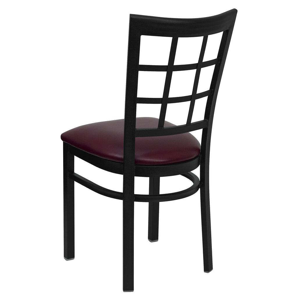 Flash Furniture HERCULES Series Black Window Back Metal Restaurant Chair - Burgundy Vinyl Seat